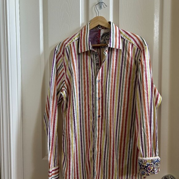 Robert Graham Men's Button Shirt Multi-Color Striped Paisley Cuffs Designer SZ M - Picture 4 of 5